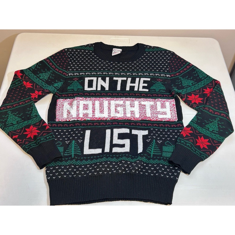 Well Worn Holiday Sweater On The Naughty/Nice List Ugly Sequin Sweater Women's S